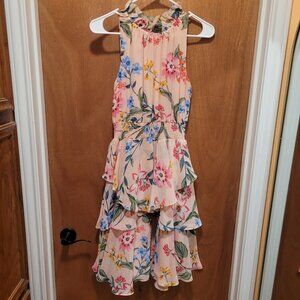 Eliza J Pink Floral Ruffled Sleeveless A-Line Midi Dress